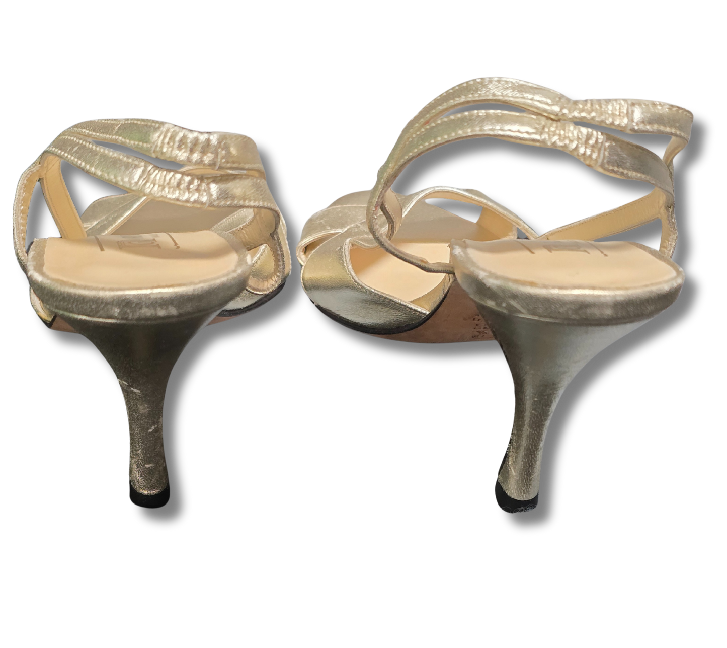 Roberto Capucci Metallic Gold Leather Slingback Heels