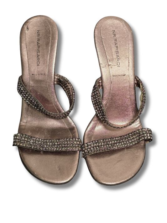 NR Rapisardi Pewter Rhinestone Heels