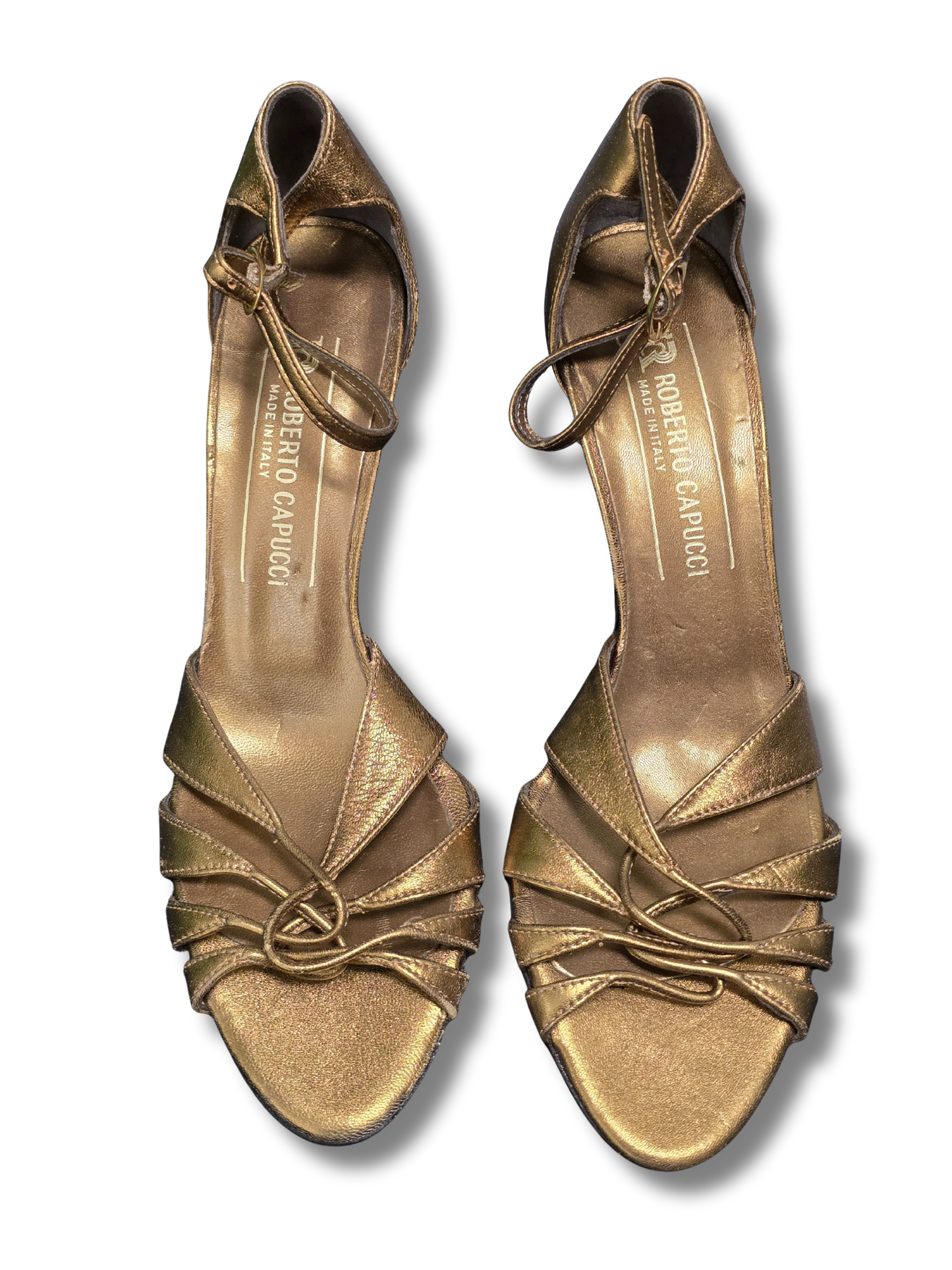 Roberto Capucci Gold Leather Strappy Heels