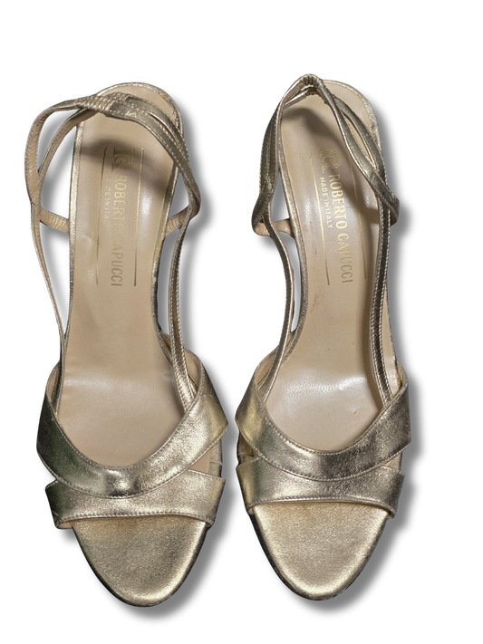 Roberto Capucci Metallic Gold Leather Slingback Heels