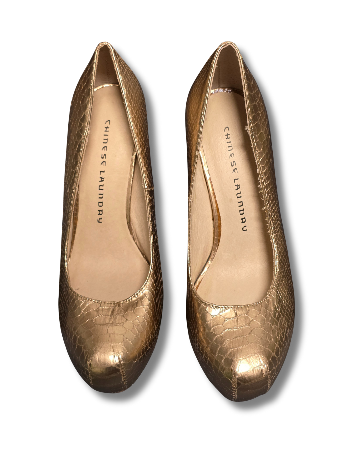 Chinese Laundry Gold Snakeskin Platform Pumps