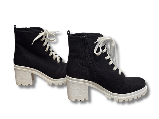 Black Lace-Up Heeled Boots