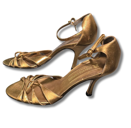 Roberto Capucci Gold Leather Strappy Heels
