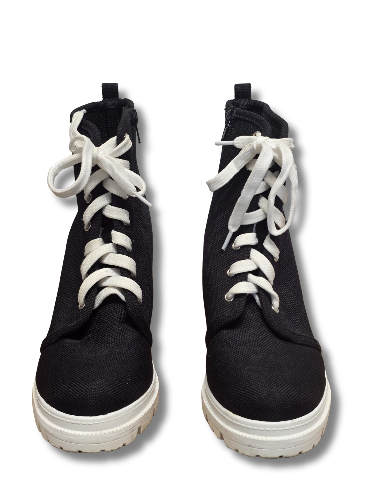 Black Lace-Up Heeled Boots