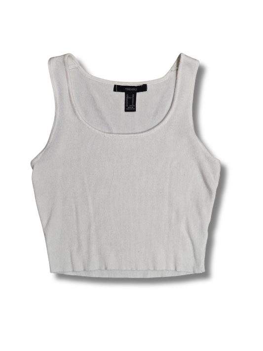 Forever 21 White Ribbed Cropped Tank Top