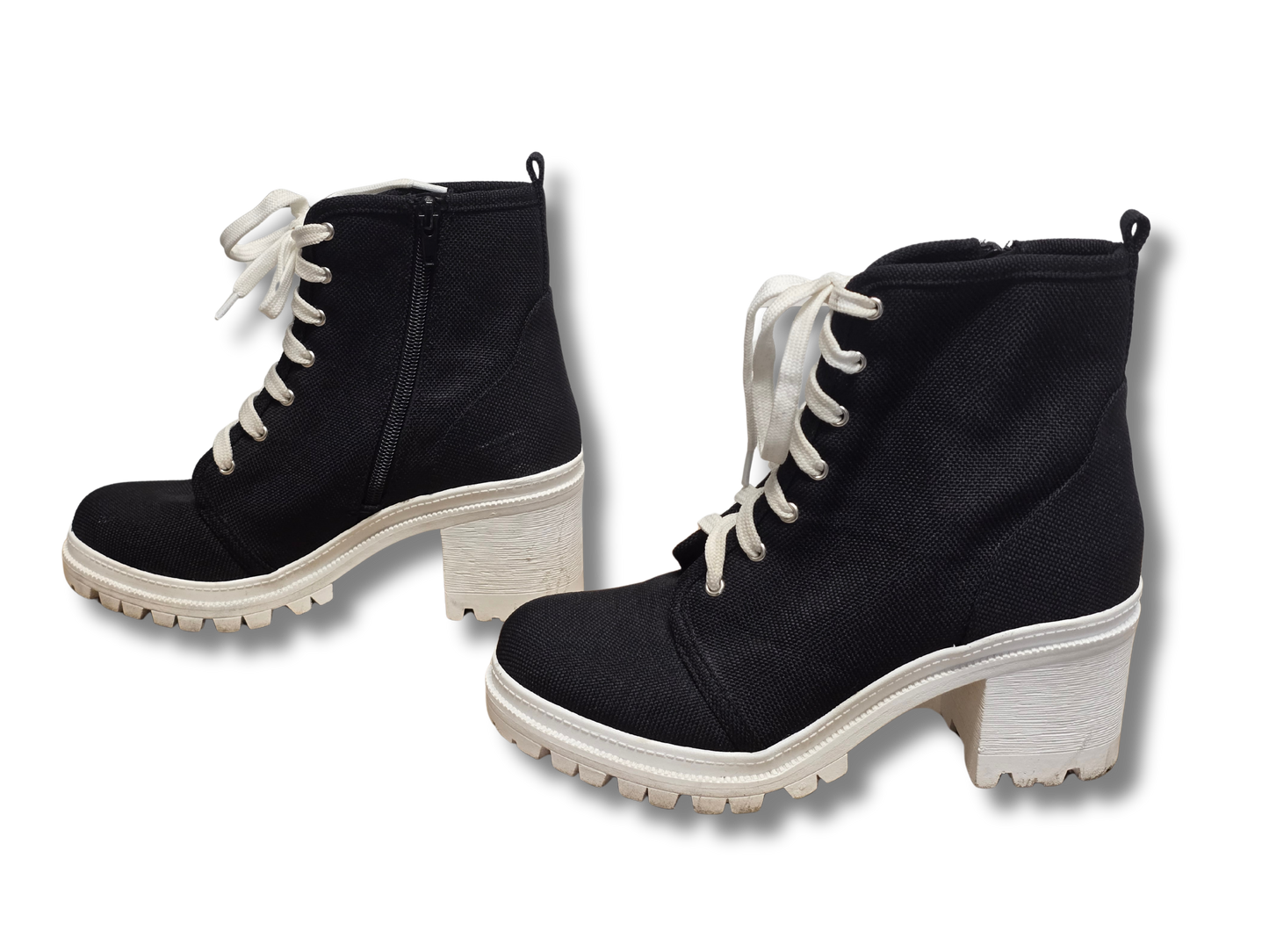 Black Lace-Up Heeled Boots