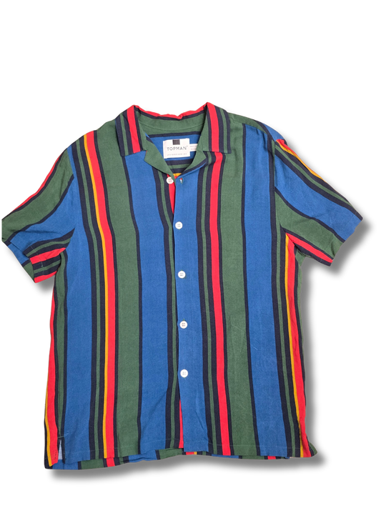 Topman Multicolor Striped Short Sleeve Button-Up
