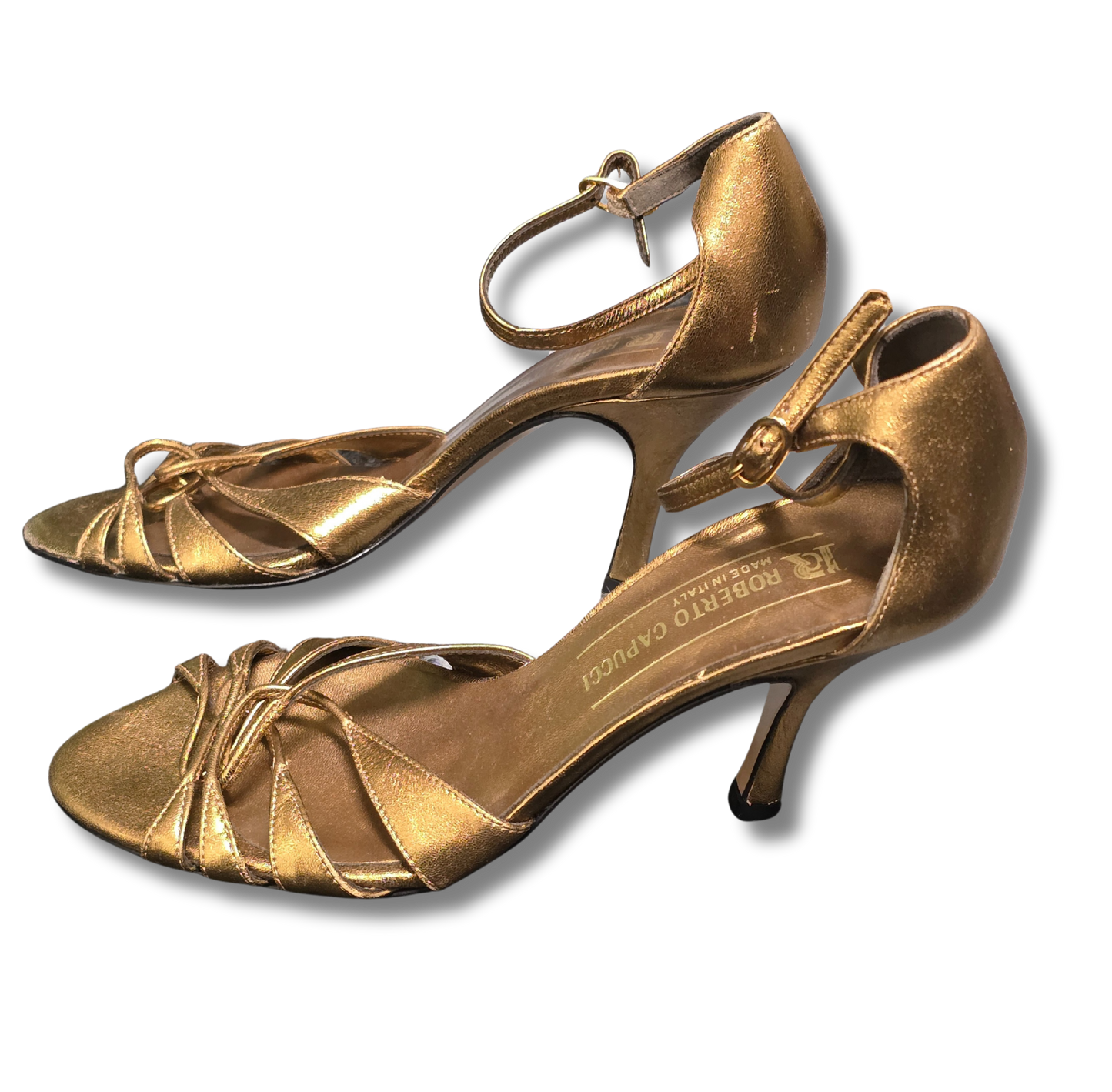 Roberto Capucci Gold Leather Strappy Heels
